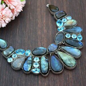 Labradorite and Blue Topaz Statement Necklace